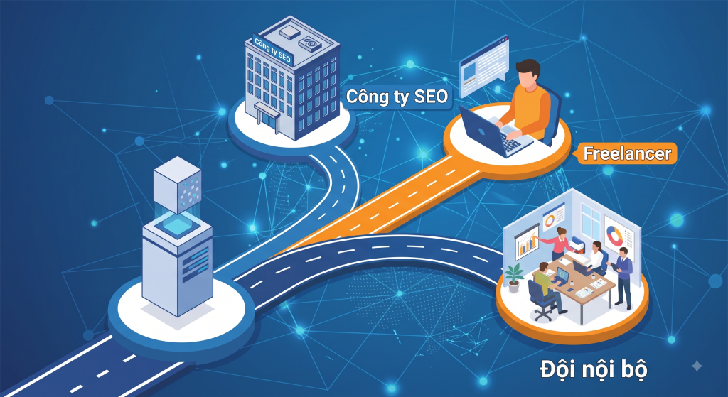 3 mô hình SEO: Công ty SEO, Freelancer và Đội nội bộ.