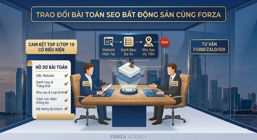 Forza khởi đầu bằng buổi tư vấn chuyên sâu dựa trên "Hồ sơ bài toán" và hiện trạng dữ liệu của Doanh nghiệp để thiết lập cam kết Top và Chuyển đổi thực chất.
